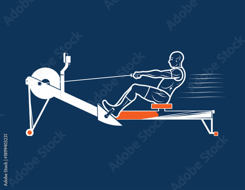 Man Rowing Machine Workout Fitness Athlete.