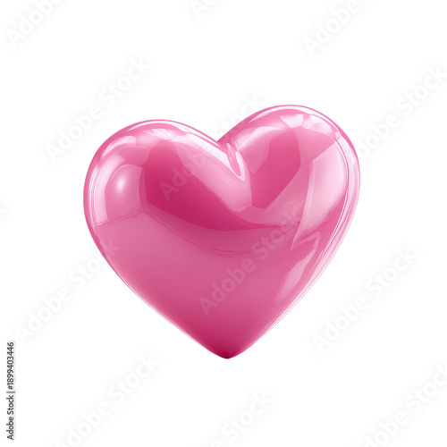 Bright pink heart shape with glossy finish resting on a plain background