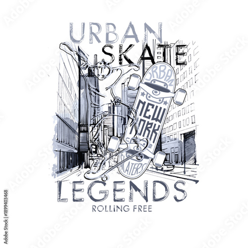 new york  Skate Legends  urban skate board vector illustration for t shirt print poster.eps
