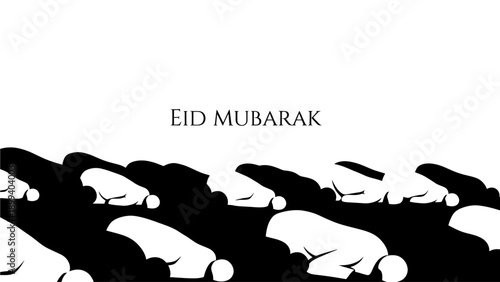 This artistic Eid Mubarak illustration shows two hands reaching toward each other, symbolizing connection, generosity, and unity during the holy celebration of Eid. The minimalist black-and-white styl