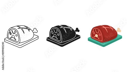 Three illustrations of a roasted turkey on a tray Vector