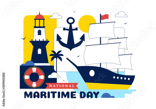 World Maritime Day Vector Illustration Featuring Sea And Ship For Shipping Safety, Security, And Marine Environment With Nautical Flat Background