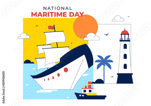 World Maritime Day Vector Illustration Featuring Sea And Ship For Shipping Safety, Security, And Marine Environment With Nautical Flat Background