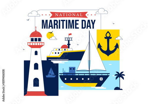 World Maritime Day Vector Illustration Featuring Sea And Ship For Shipping Safety, Security, And Marine Environment With Nautical Flat Background