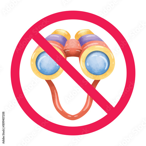 No binoculars sign, no spying sign, do not use binoculars sign, forbidden surveillance symbol, no peeping allowed icon, vector illustration
