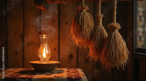 Wallpaper Mural Rustic Heritage: An ultra-detailed 8K photograph-style render of fibrous ropes and warm amber light. Torontodigital.ca