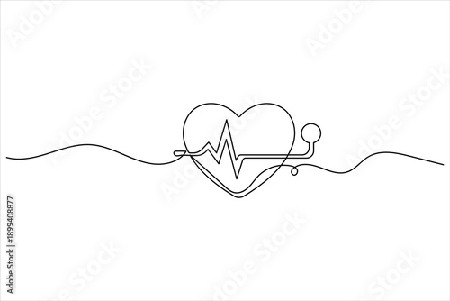 Heartbeat ekg line art vector with stethoscope and abstract wave