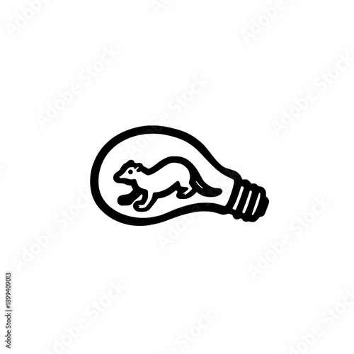 Vector illustration of weasel icon inside light bulb symbol representing creativity inspiration and wildlife