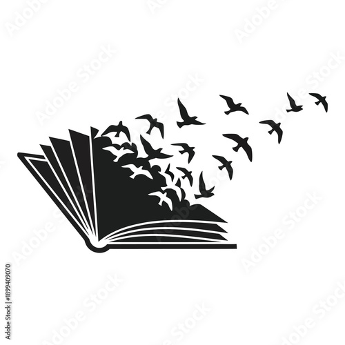 Birds flying out of an open book in a stunning visual representation