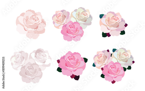Rose flowers. Vector illustration. Roses in pink color, icons for design. Flower with petals. Love, romance flowers. Vector icons. Love symbol. For gifts, Valentine's Day, birthday, cards, decoration