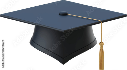 Graduation Cap with Golden Tassel in Elegant Dark Blue on White Background for Academic Achievement