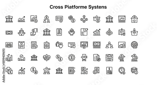Cross-Platform Systems Icons: Finance, Growth, Data & Technology Concepts