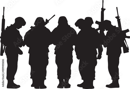 Vector flat icon of soldier salute silhouette with American flag background, patriotic concept, isolated on white background