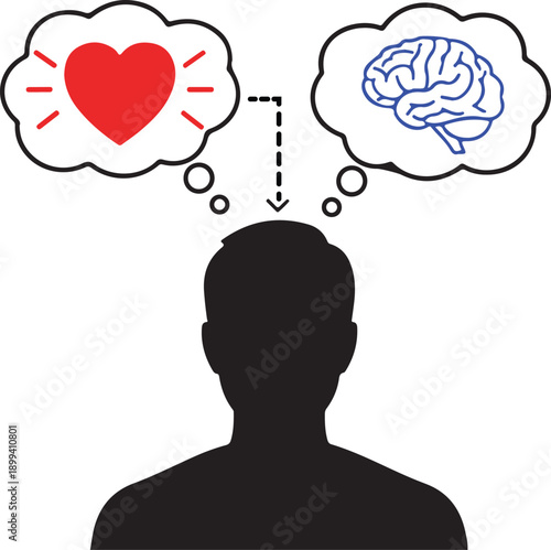 Minimalist Man Silhouette with Logic and Emotion Illustration for Mental Health