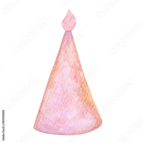 Watercolor hand-drawn cute carnival hat in soft pink tones. Delicate triangular cone. Holiday decoration element isolated on a white background.