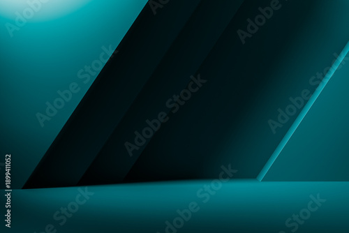 Teal abstract background with geometric studio room