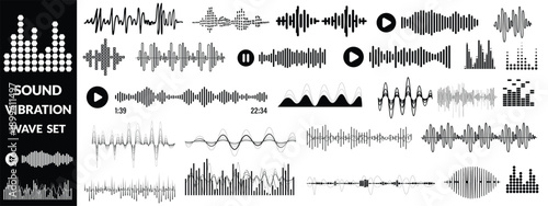 Set of waving, sound, vibration and pulsing lines. Graphic design elements for music app.Vector illustration