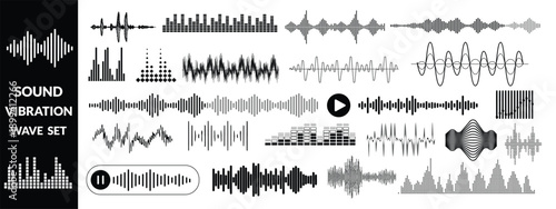 Set of waving, sound, vibration and pulsing lines. Graphic design elements for music app.Vector illustration
