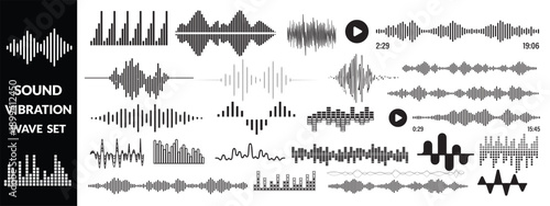Set of waving, sound, vibration and pulsing lines. Graphic design elements for music app.Vector illustration