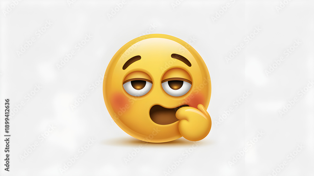 Fototapeta premium Lust and drunk mood emoji, shiny yellow realistic 3D icon isolated on white background, expressive digital emotion PNG