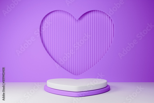Purple heart on a violet platform with soft light