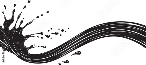 Black oil splash wave liquid flow abstract vector illustration graphic design element with flowing drops and splatters