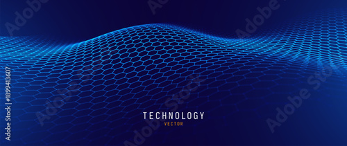 Blue Hexagons Pattern Background.  Graphene Technology Science 3D Background. Nanotechnology Honeycomb Lattice Nanostructure. Vector Illustration.