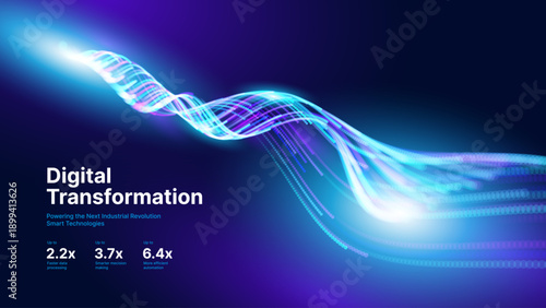 Big Data Technology Flow Background with Neural Network Particles and Digital Stream Lines. Futuristic Data Science Concept. Tech Business Presentation or Annual Report Template. Vector Illustration.