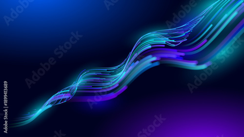 Cyber Big Data Flow Particles Bokeh. Digital Neural Network. Concept of AI Artificial Intelligence Technology Machine Deep Learning. Digital Communication. Science Technology Presentation Vector.