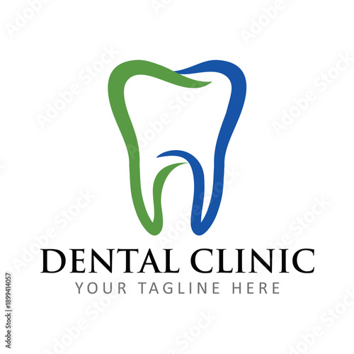 Modern dental logo vector featuring a clean tooth icon with smooth curves and minimalist style, representing oral care, dentistry, and professional dental services, isolated on white background.