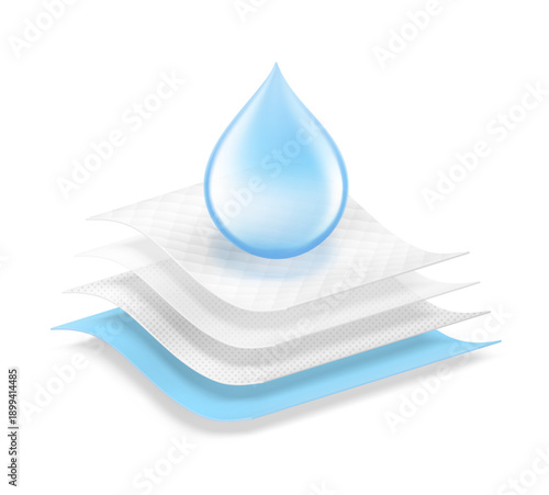 Five wavy layers material with drop for the presentation disposable changing mats. Vector illustration isolated on white background. EPS10.