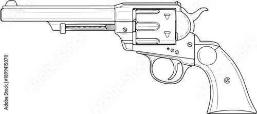 Colt single action army revolver wireframe, detailed vector illustration of classic western firearm with checkered background
