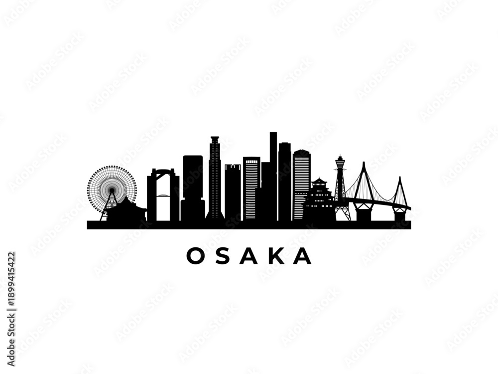 Fototapeta premium Vector Osaka skyline. Travel Osaka famous landmarks. Business and tourism concept for presentation, banner, web site.