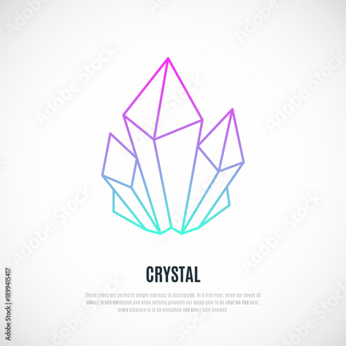 Colorful Crystal in simple line art. Amethyst mineral emblem.
