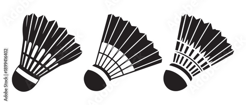 Dynamic Black and White Badminton Shuttlecocks Vector Icons Illustration for Sport and Active Game Design.
