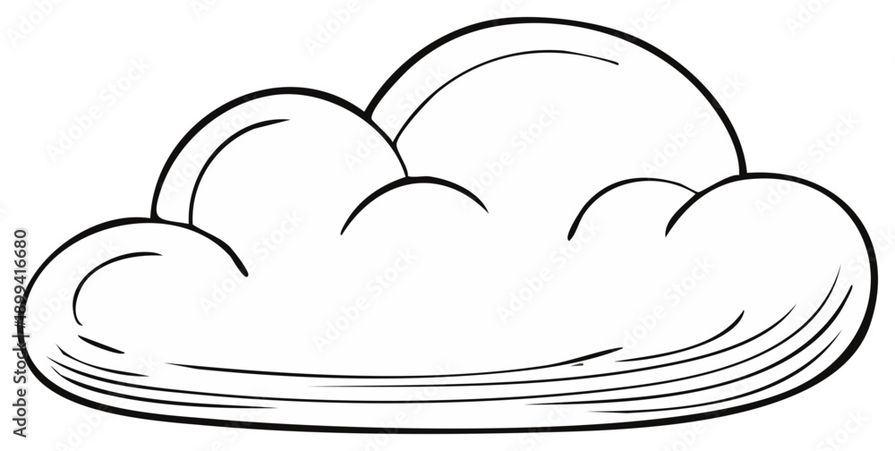 Fototapeta premium Stylized cartoon cloud illustration with a simple black outline against a white background