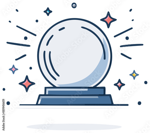 Crystal Ball on Stand with Shining Stars, Fortune Telling and Magical Predictions