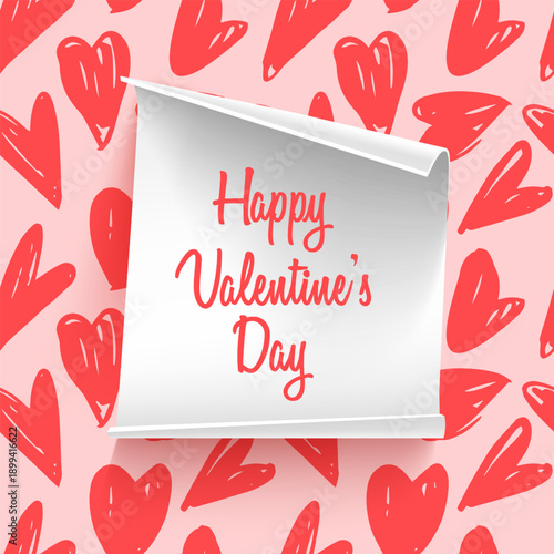 Valentine's Day Greeting Card with Seamless heart background, vector image