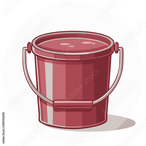 Illustration of a red bucket with a handle and shadow, cartoon style.