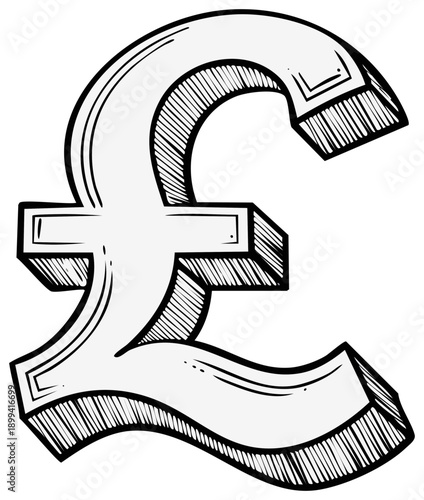 Stylized British Pound Sterling Symbol with Hand Drawn Shading
