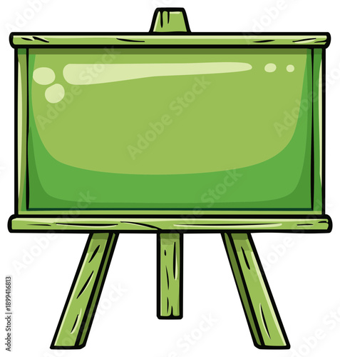 Green Blackboard on a Wooden Easel with a Simple Cartoon Style