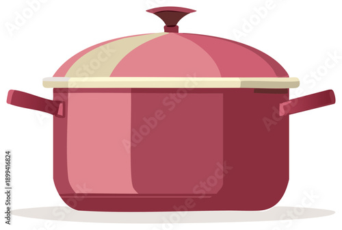 A large pink cooking pot with a striped lid and handles vector illustration