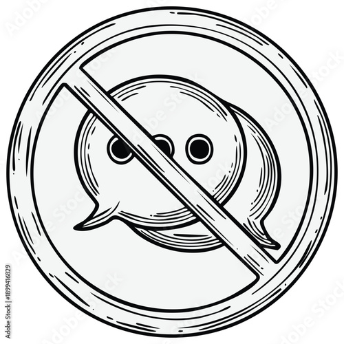 Hand drawn no talking sign with speech bubbles vintage style illustration