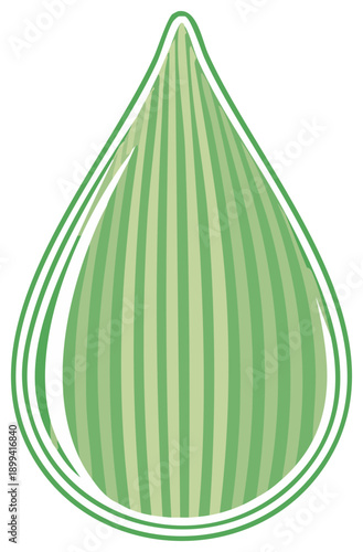 Stylized green striped droplet or seed design with double outline for graphic designs and nature-themed visuals