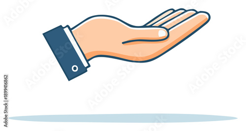 Stylized hand in a suit jacket extending open to offer or receive something