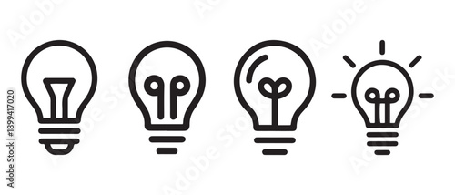 Creative Light Bulb Icons. Vector Set for Idea, Innovation, and Inspiration Concepts on a White Background..