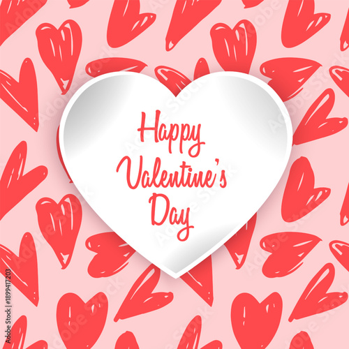 Valentine's Day Greeting Card with Seamless heart background, vector image