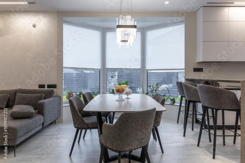 Cuadro en lienzo Open plan modern living and dining room with luxury furniture