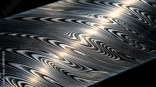 Damascus steel pattern with dramatic metallic texture