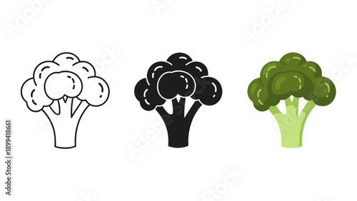 Three broccoli illustrations in different colors Vector